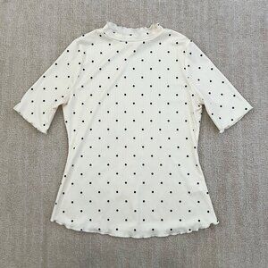 NWOT Bohme Polka Dot Ribbed Short Sleeve Knit Blouse Top S